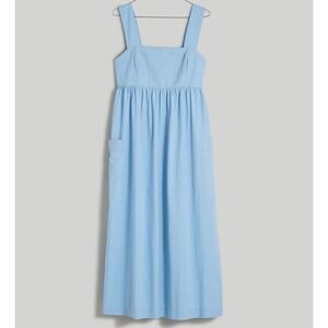 Madewell Midi Dress Womens 10 Tropical Sky Poplin Cutout Back Pocket Wide Strap